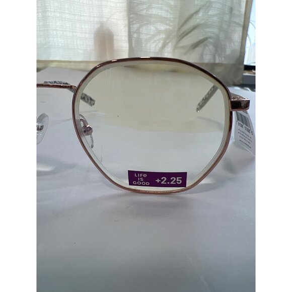 Life Is Good Round Blue Light Blocking Reading Glasses +2.25 Rose Gold Frame - Picture 5 of 9